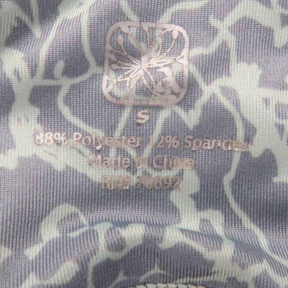 PURPLE WITH SEA FOAM GREEN & GREY DESIGN WIDE WAISTBAND FITNESS CAPRI SIZE SMALL - Picture 6 of 10